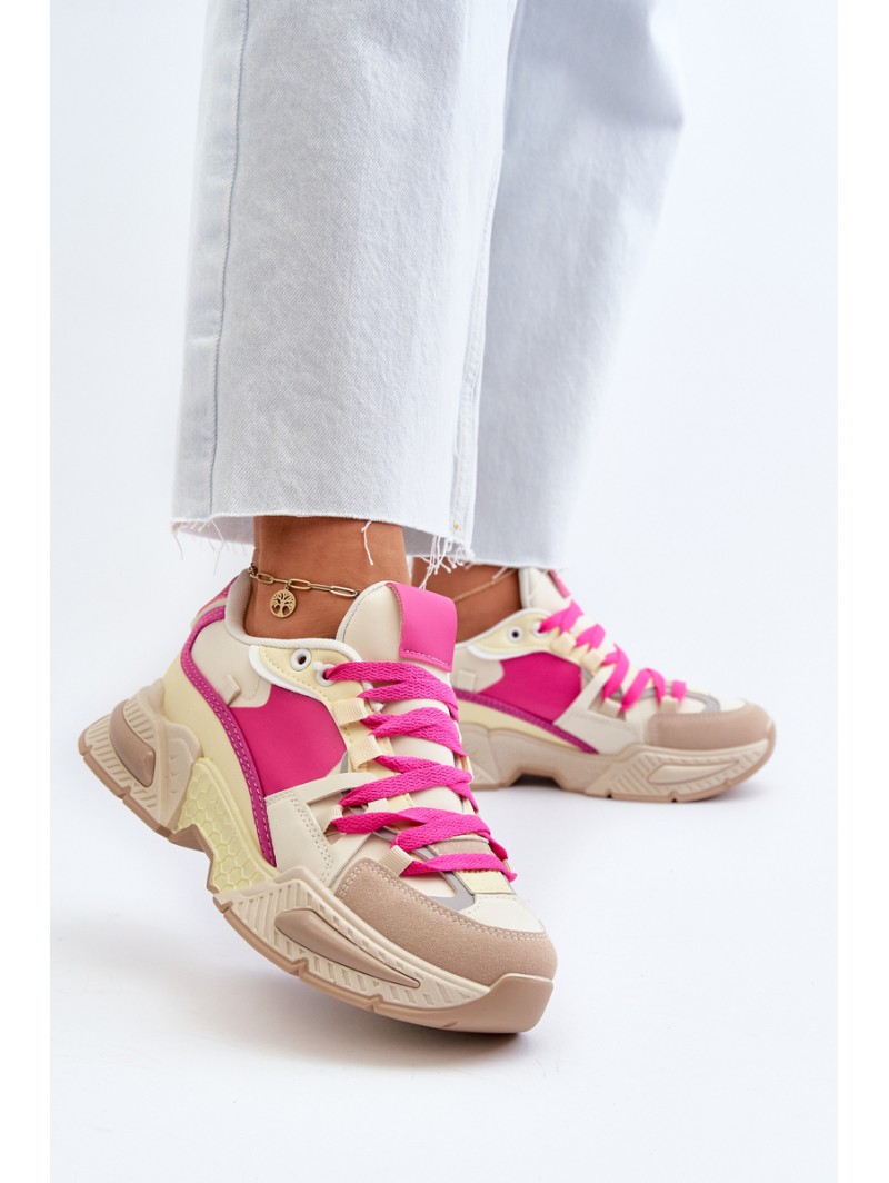 Women's Fashionable Lace-up Sports Shoes Beige-Pink Chillout!