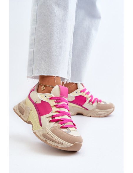 Women's Fashionable Lace-up Sports Shoes Beige-Pink Chillout!
