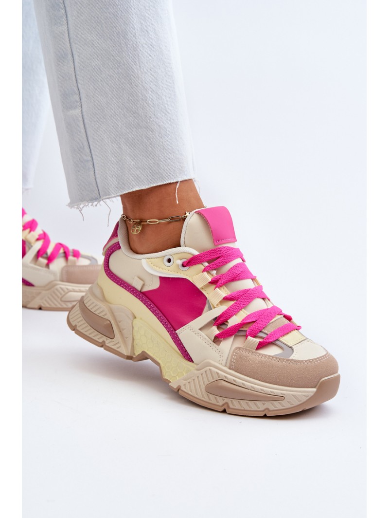 Women's Fashionable Lace-up Sports Shoes Beige-Pink Chillout!