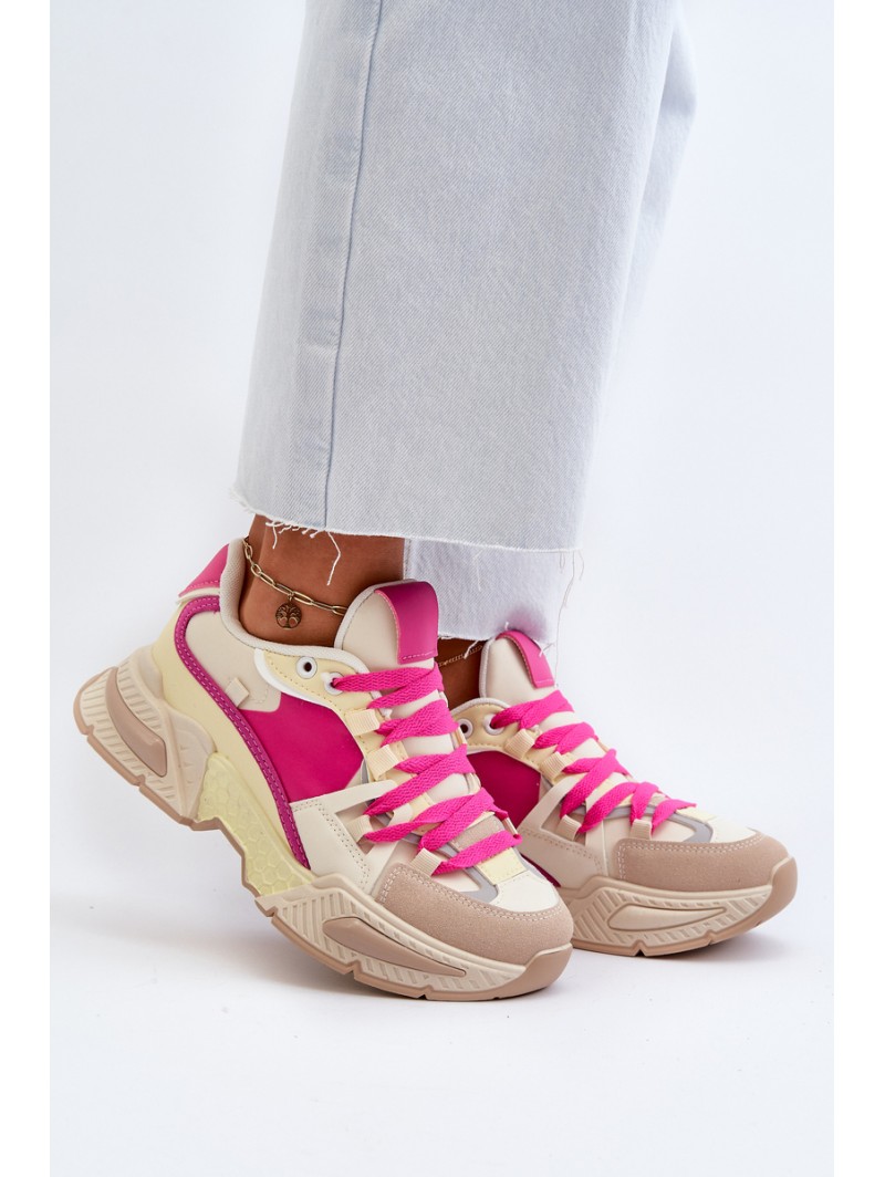 Women's Fashionable Lace-up Sports Shoes Beige-Pink Chillout!