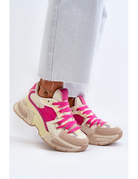 Women's Fashionable Lace-up Sports Shoes Beige-Pink Chillout!