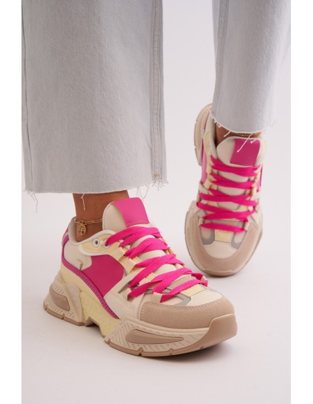 Women's Fashionable Lace-up Sports Shoes Beige-Pink Chillout!