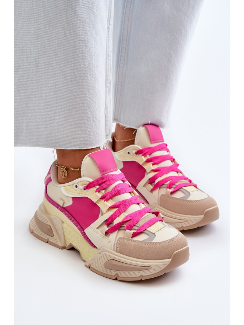 Women's Fashionable Lace-up Sports Shoes Beige-Pink Chillout!
