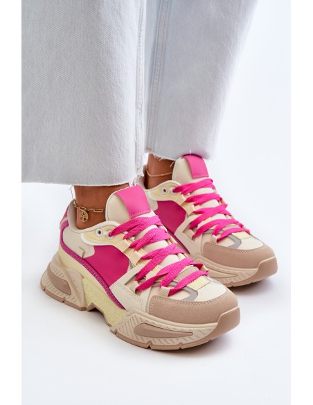 Women's Fashionable Lace-up Sports Shoes Beige-Pink Chillout!