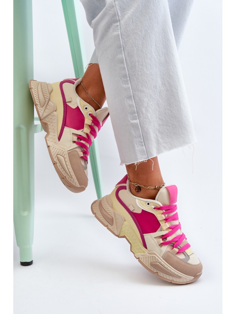Women's Fashionable Lace-up Sports Shoes Beige-Pink Chillout!
