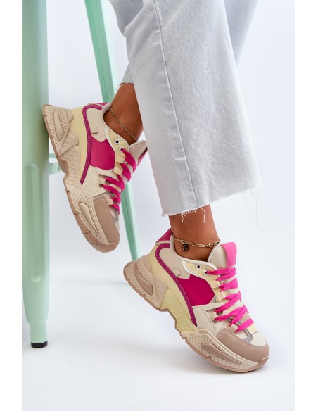 Women's Fashionable Lace-up Sports Shoes Beige-Pink Chillout!