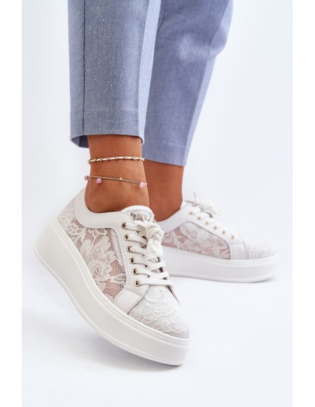 Women's Lace Sneakers on Platform S.Barski HY025 White