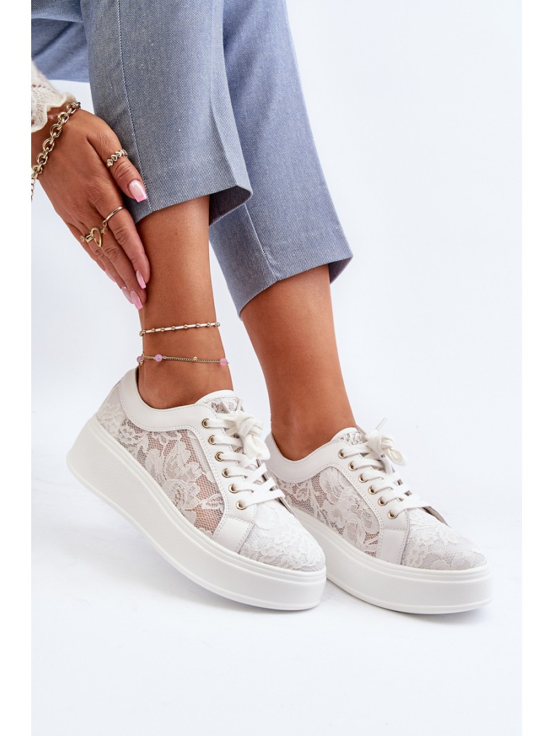 Women's Lace Sneakers on Platform S.Barski HY025 White