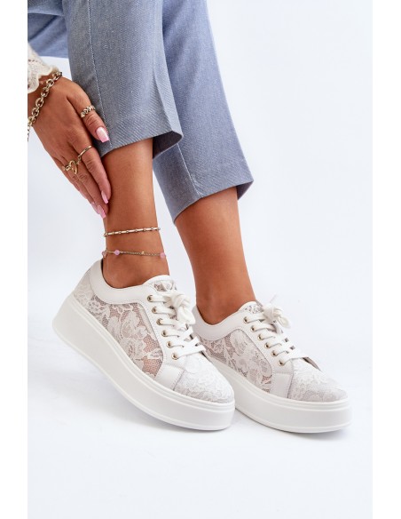 Women's Lace Sneakers on Platform S.Barski HY025 White