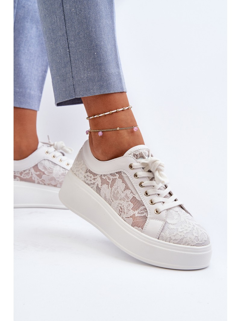 Women's Lace Sneakers on Platform S.Barski HY025 White