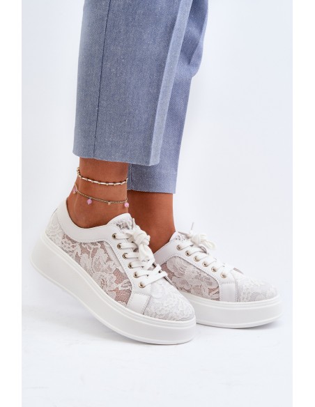 Women's Lace Sneakers on Platform S.Barski HY025 White