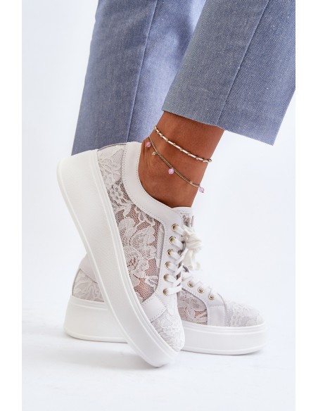 Women's Lace Sneakers on Platform S.Barski HY025 White