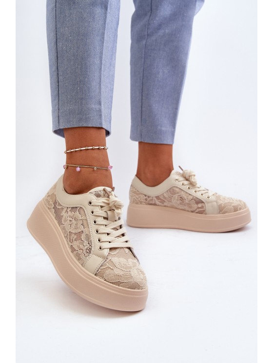 Lace Sneakers Women's On Platform S.Barski HY025 Beige