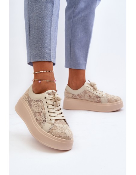 Lace Sneakers Women's On Platform S.Barski HY025 Beige