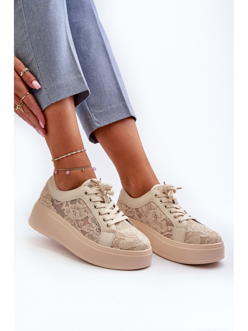 Lace Sneakers Women's On Platform S.Barski HY025 Beige