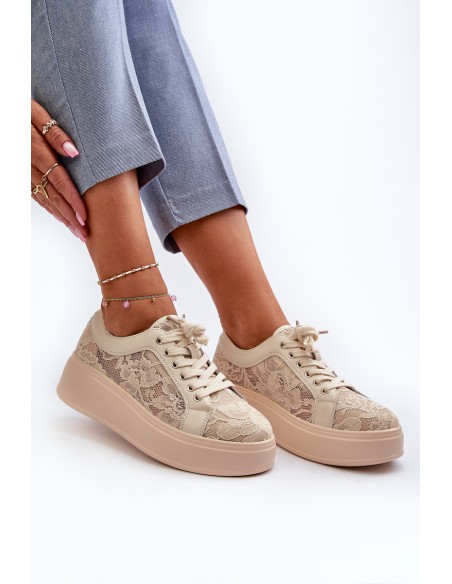 Lace Sneakers Women's On Platform S.Barski HY025 Beige