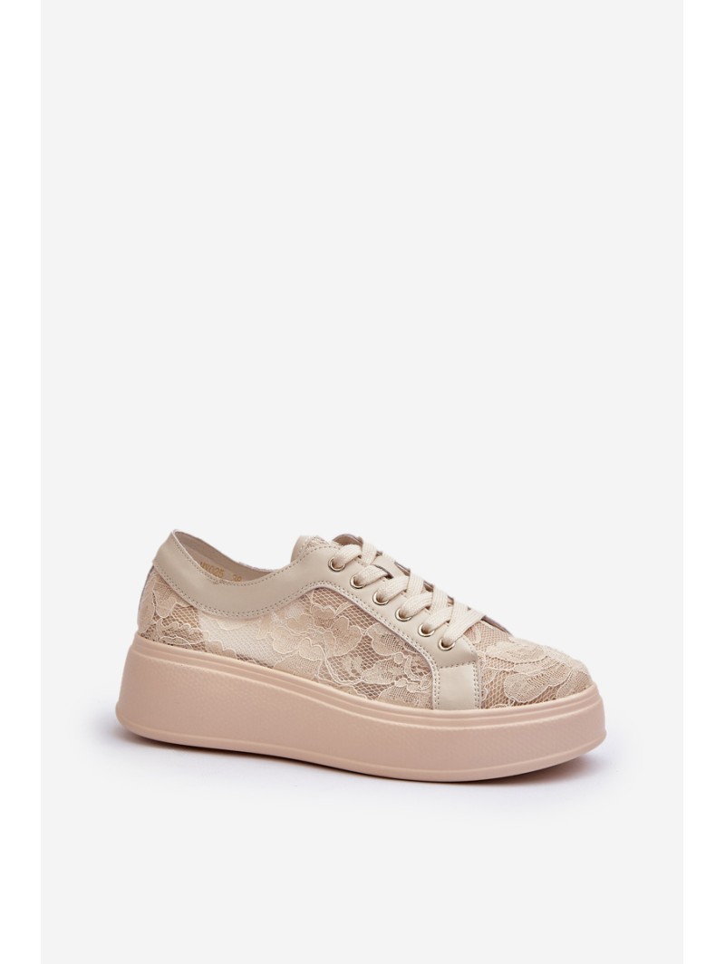 Lace Sneakers Women's On Platform S.Barski HY025 Beige