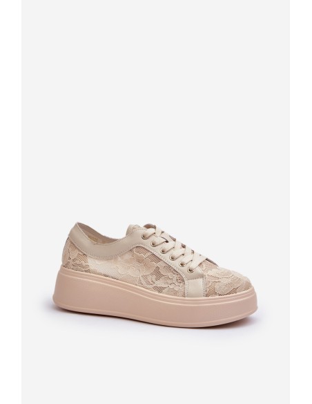 Lace Sneakers Women's On Platform S.Barski HY025 Beige