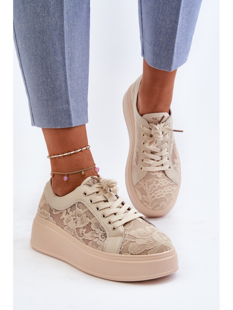 Lace Sneakers Women's On Platform S.Barski HY025 Beige