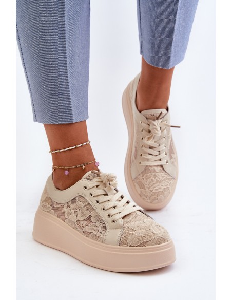 Lace Sneakers Women's On Platform S.Barski HY025 Beige