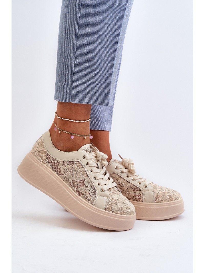 Lace Sneakers Women's On Platform S.Barski HY025 Beige