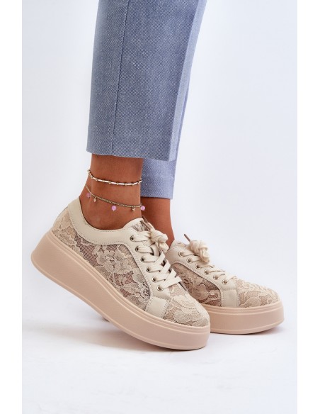 Lace Sneakers Women's On Platform S.Barski HY025 Beige