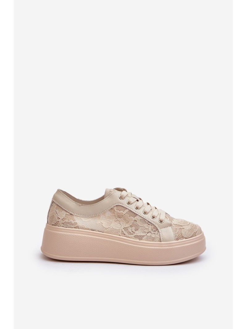 Lace Sneakers Women's On Platform S.Barski HY025 Beige