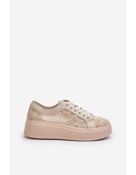 Lace Sneakers Women's On Platform S.Barski HY025 Beige