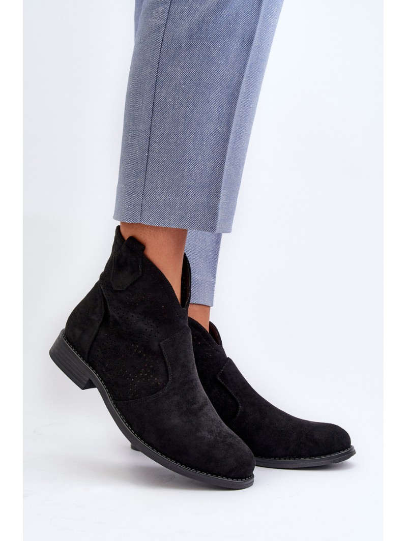 Women's Black Flat Heel Cutout Ankle Boots S.Barski HY66-151