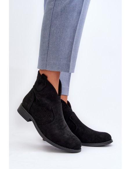 Women's Black Flat Heel Cutout Ankle Boots S.Barski HY66-151