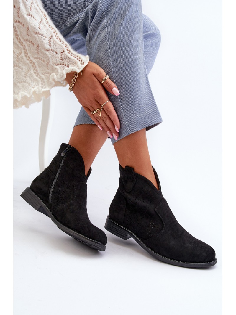 Women's Black Flat Heel Cutout Ankle Boots S.Barski HY66-151