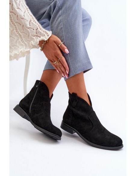 Women's Black Flat Heel Cutout Ankle Boots S.Barski HY66-151