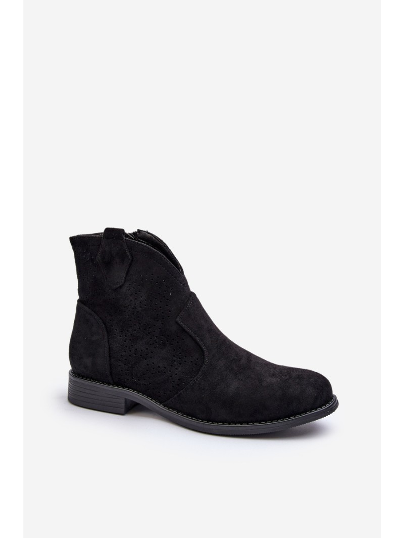 Women's Black Flat Heel Cutout Ankle Boots S.Barski HY66-151