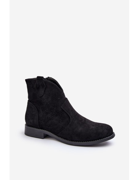 Women's Black Flat Heel Cutout Ankle Boots S.Barski HY66-151