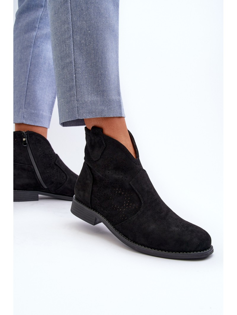 Women's Black Flat Heel Cutout Ankle Boots S.Barski HY66-151