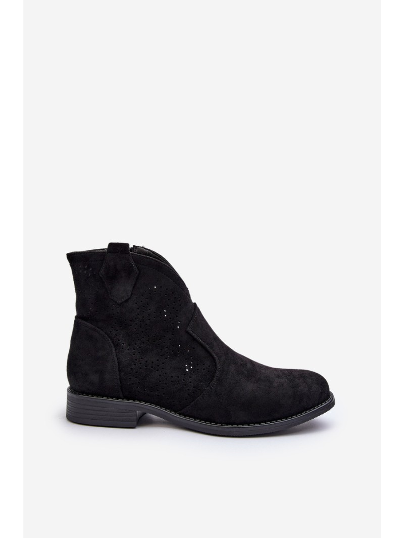 Women's Black Flat Heel Cutout Ankle Boots S.Barski HY66-151