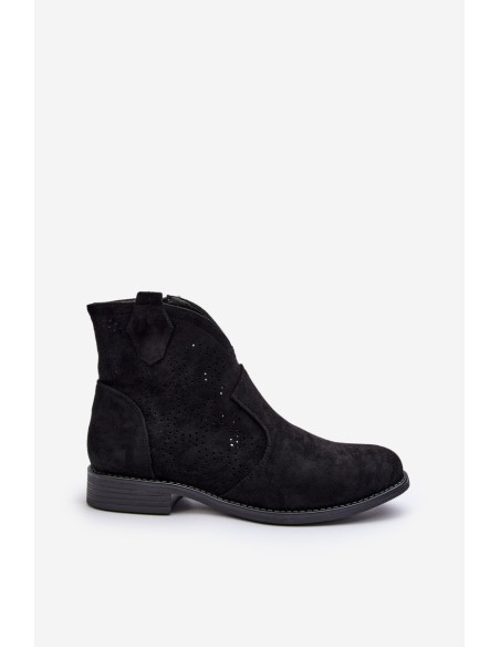 Women's Black Flat Heel Cutout Ankle Boots S.Barski HY66-151