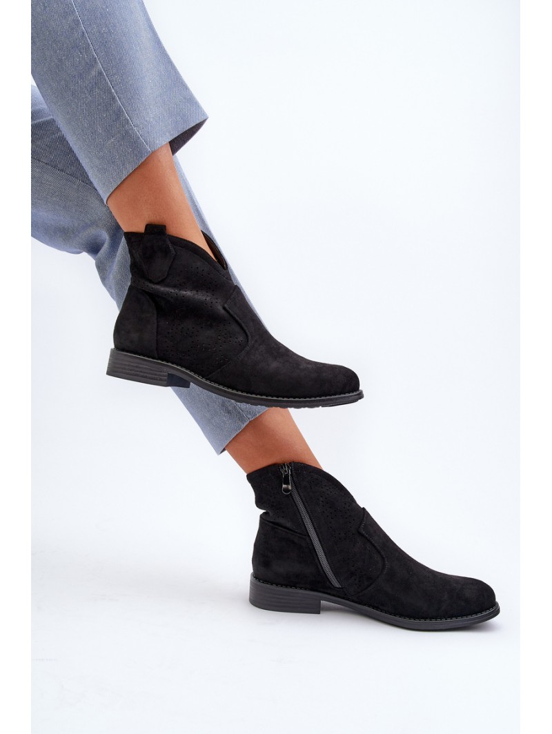 Women's Black Flat Heel Cutout Ankle Boots S.Barski HY66-151