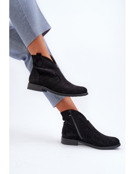 Women's Black Flat Heel Cutout Ankle Boots S.Barski HY66-151