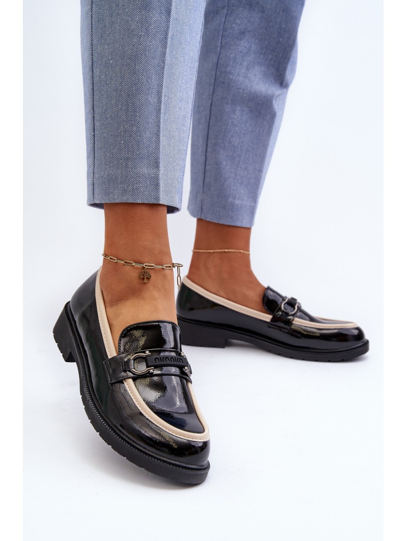 Women's Patent Leather Loafers Moccasins S.Barski HY336A Black