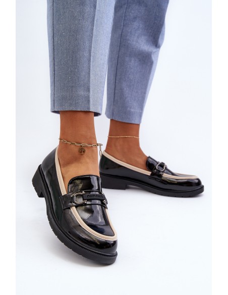 Women's Patent Leather Loafers Moccasins S.Barski HY336A Black