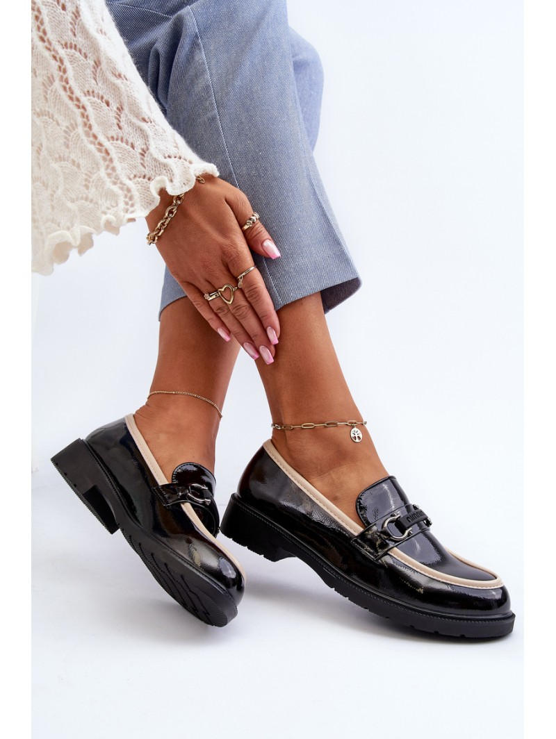 Women's Patent Leather Loafers Moccasins S.Barski HY336A Black