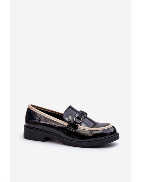 Women's Patent Leather Loafers Moccasins S.Barski HY336A Black