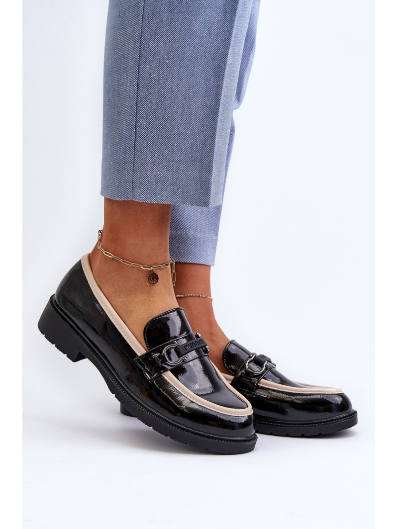 Women's Patent Leather Loafers Moccasins S.Barski HY336A Black