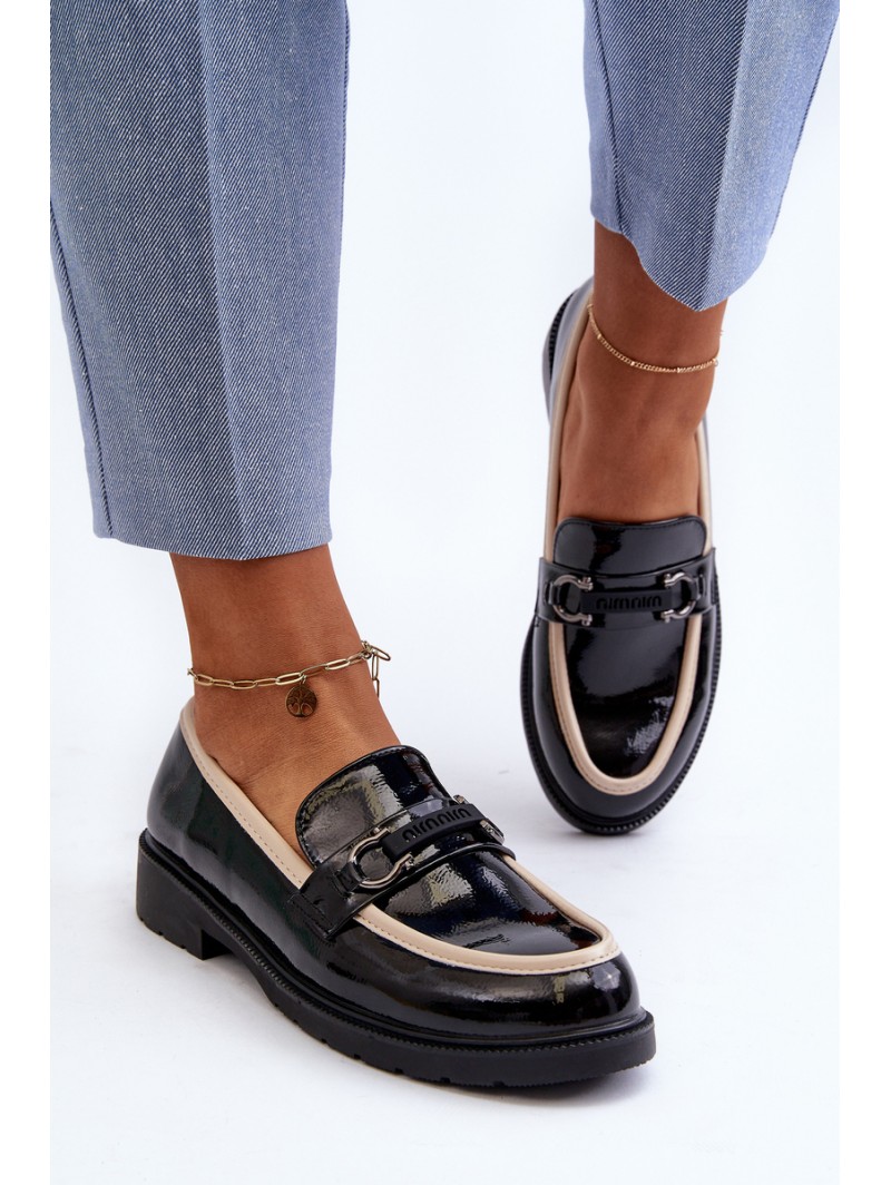 Women's Patent Leather Loafers Moccasins S.Barski HY336A Black