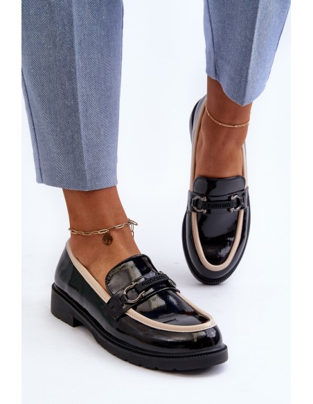 Women's Patent Leather Loafers Moccasins S.Barski HY336A Black