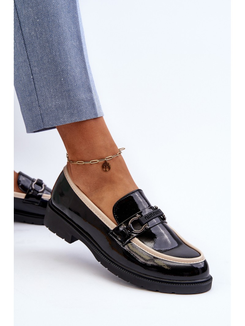 Women's Patent Leather Loafers Moccasins S.Barski HY336A Black