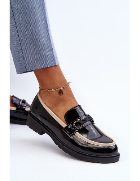 Women's Patent Leather Loafers Moccasins S.Barski HY336A Black
