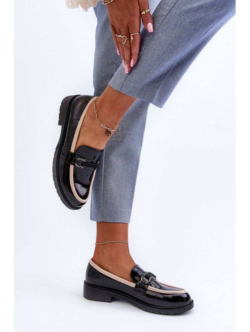 Women's Patent Leather Loafers Moccasins S.Barski HY336A Black