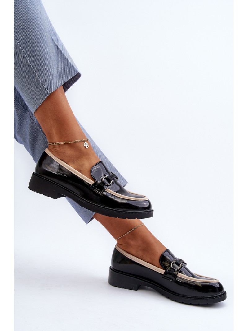 Women's Patent Leather Loafers Moccasins S.Barski HY336A Black